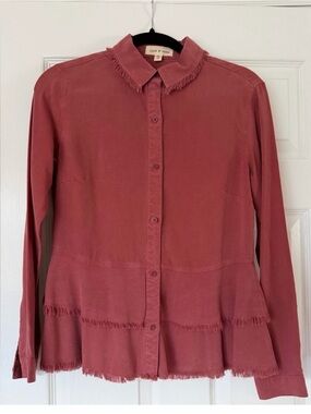 Anthropologie cloth & stone Rust Red Frayed Peplum Button-Up Top XS